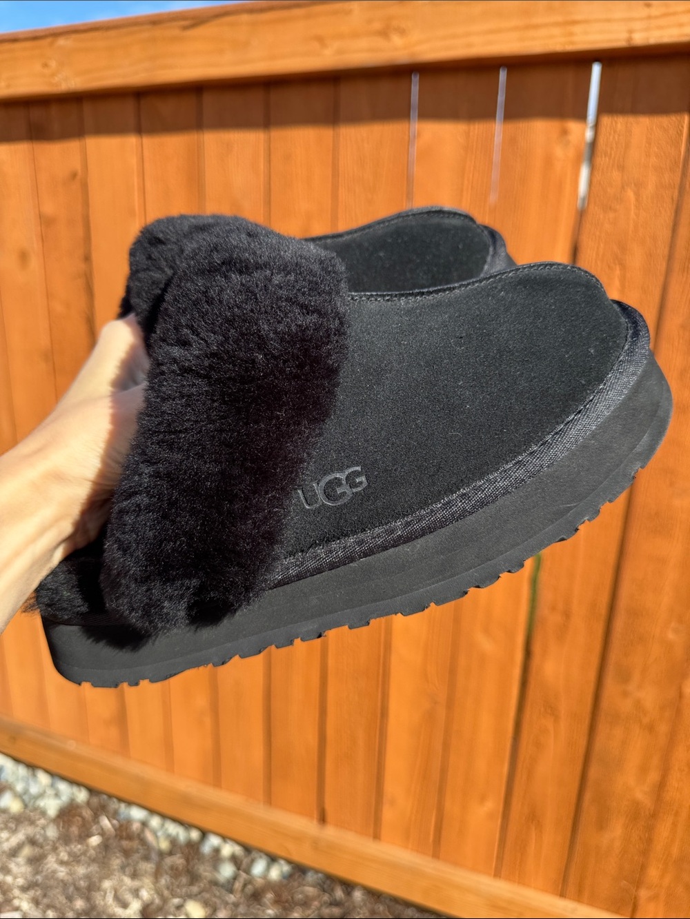 UGG Women’s Black Suede Shearling Clog Mule